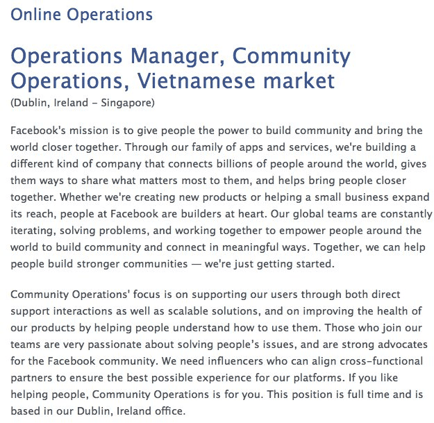 Facebook đăng tuyển nhân sự làm việc cho thị trường Việt Nam - Ảnh 1.